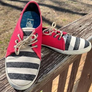 Vans Red with Black & White Stripes Size 7.5